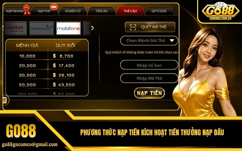 Phương Thức Nạp Tiền Kích Hoạt Tiền Thưởng Nạp Đầu